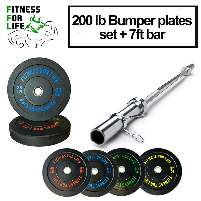 Load image into Gallery viewer, 200 Lb Bumper Plates set with 7 ft barbell
