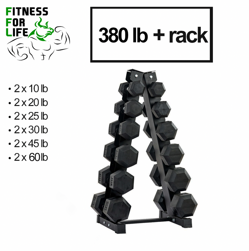 Load image into Gallery viewer, 380 lb HEX dumbbells set + rack
