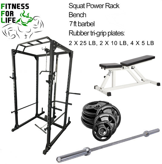 Power Rack Lat Pulldown Bundle (Rubber plates)