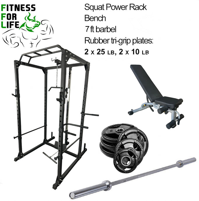 Power Rack Lat Pulldown Bundle (Rubber plates)