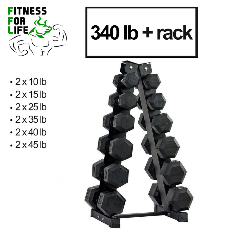 Load image into Gallery viewer, 340 lb HEX dumbbells set + rack
