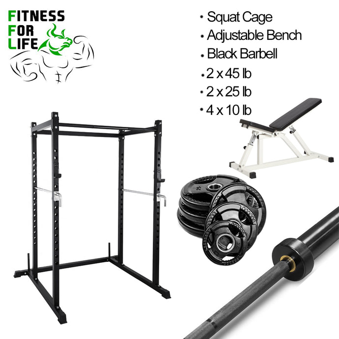 Squat Power Rack Cage Bundle (Rubber plates)